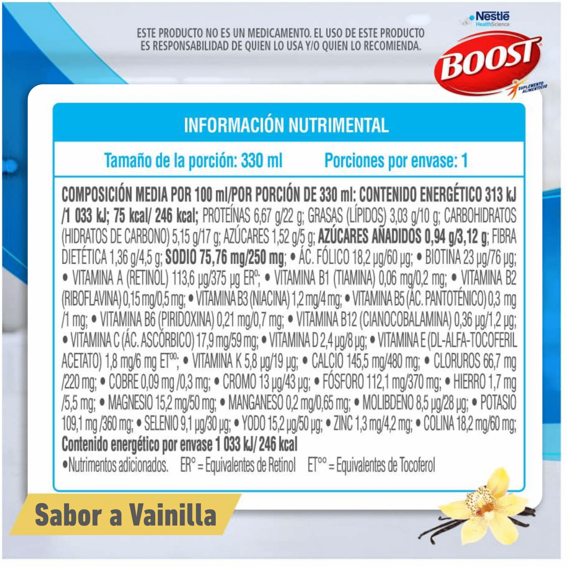 tabla nutricional vainilla boost