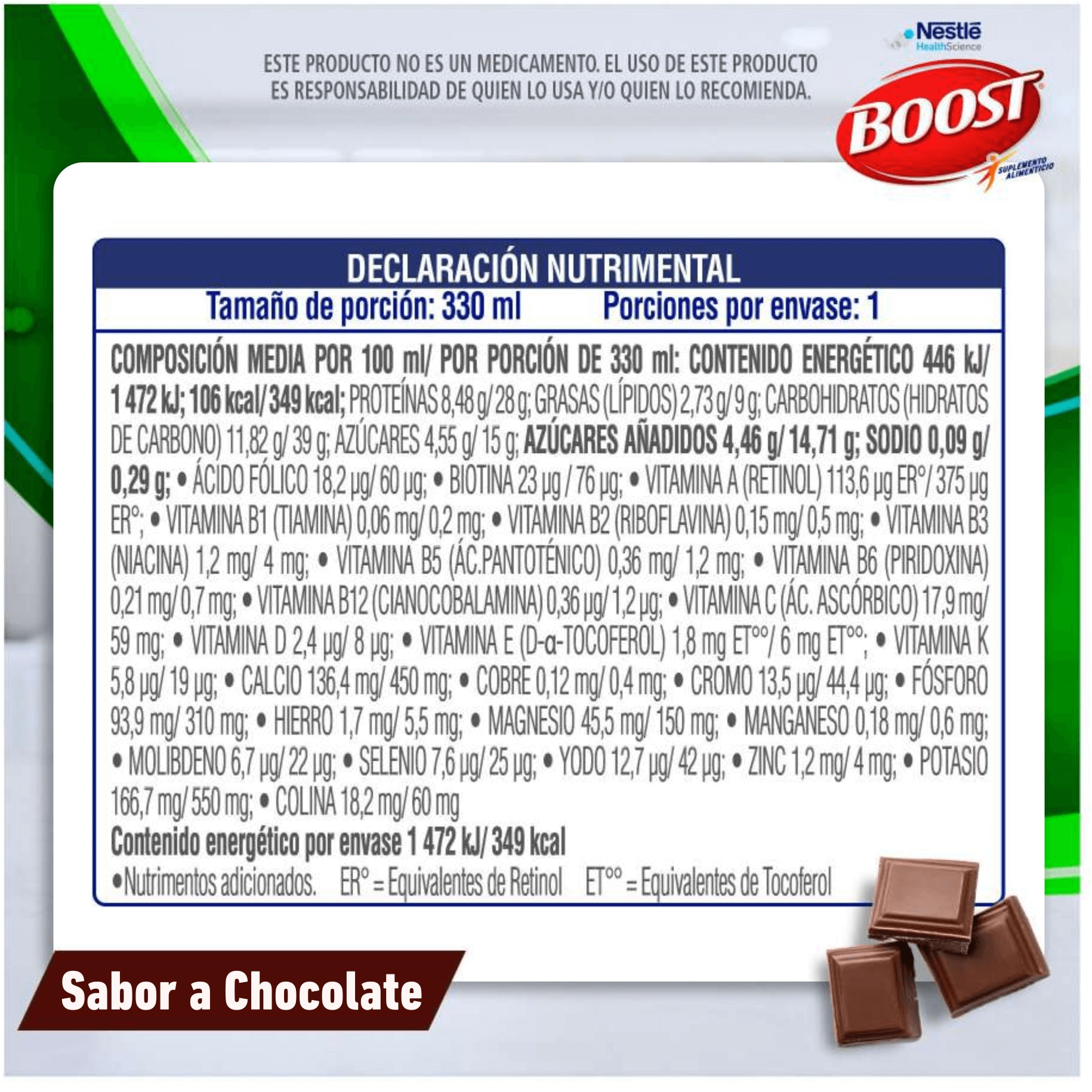 tabla nutricional chocolate boost